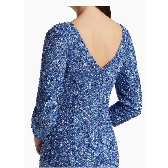 THEIA Three-Quarter Sleeve Sequin Sheath Gown US Size 6 $1400 - Picture 2 of 15